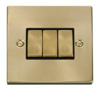 Click Deco VPSB413BK Victorian 10AX Ingot 3-Gang 2-Way Plate Switch - Satin Brass (Black)