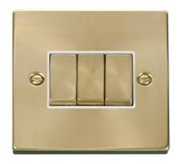 Click Deco VPSB413WH Victorian 10AX Ingot 3-Gang 2-Way Plate Switch - Satin Brass (White)