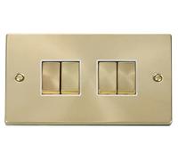Click Deco VPSB414WH Victorian 10AX Ingot 4-Gang 2-Way Plate Switch - Satin Brass (White)