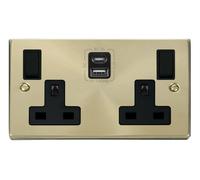Click Deco VPSB786BK Victorian 13A 2G Switched Socket + Type A&C USB - Satin Brass (Black)