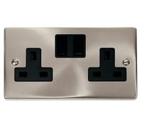 Click Deco VPSC036BK Victorian 13A 2G DP Switched Socket - Satin Chrome (Black)