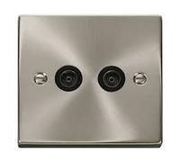 Click Deco VPSC066BK Satin Chrome 2 Gang Coax Socket Black Insert