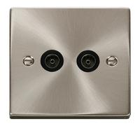 Click Deco VPSC066BK Victorian Twin Co-Axial Outlet (Non-Isolated) - Satin Chrome (Black)