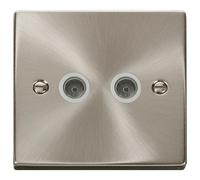 Click Deco VPSC066WH Victorian Twin Co-Axial Outlet (Non-Isolated) - Satin Chrome (White)