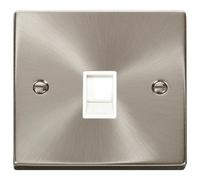 Click Deco VPSC115WH Victorian Single RJ11 (Irish/US) Outlet - Satin Chrome (White)