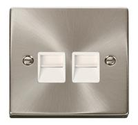 Click Deco VPSC126WH Victorian Twin Secondary Telephone Outlet - Satin Chrome (White)