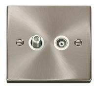 Click Deco VPSC157WH Victorian Satellite & Co-Axial Outlet (Isolated) - Satin Chrome (White)