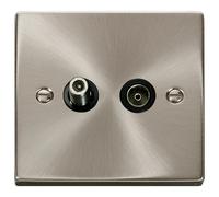 Click Deco VPSC170BK Victorian Satellite & Co-Axial Outlet (Non-Isolated) - Satin Chrome (Black)
