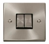 Click Deco VPSC412BK Victorian 10AX Ingot 2-Gang 2-Way Plate Switch - Satin Chrome (Black)