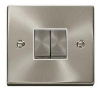 Click Deco VPSC412WH Victorian 10AX Ingot 2-Gang 2-Way Plate Switch - Satin Chrome (White)