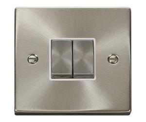 Click Deco VPSC412WH Double Light Switch Satin Chrome