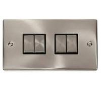 Click Deco VPSC414BK Victorian 10AX Ingot 4-Gang 2-Way Plate Switch - Satin Chrome (Black)