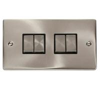 Click Scolmore Deco Ingot 4 Gang 10AX 2 Way Plate Switch - VPSC414BK