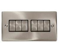 Click Deco VPSC416BK Victorian 10AX Ingot 6-Gang 2-Way Plate Switch - Satin Chrome (Black)