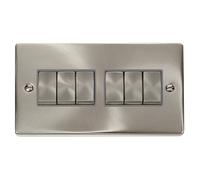 Click Deco VPSC416GY Victorian 10AX Ingot 6-Gang 2-Way Plate Switch - Satin Chrome (Grey)