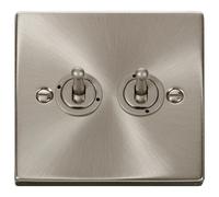 Click Deco VPSC422 Victorian 10AX 2-Gang 2-Way Toggle Plate Switch - Satin Chrome