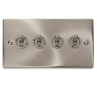 Click Deco VPSC424 Victorian 10AX 4-Gang 2-Way Toggle Plate Switch - Satin Chrome