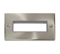 Click Deco VPSC426GY Victorian 2G MiniGrid Unfurnished Front Plate (6 In-Line) - Satin Chrome (Grey)