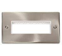 Click Deco VPSC426WH Victorian 2G MiniGrid Unfurnished Front Plate (6 In-Line) - Satin Chrome (White)