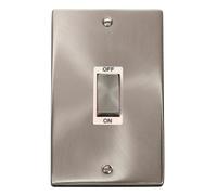 Click Deco VPSC502WH Victorian 45A Ingot 2G Double Pole Switch (Vertical) - Satin Chrome (White)