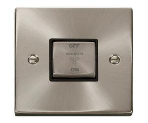 Click Deco VPSC520BK Victorian 10A Ingot 3 Pole Fan Isolation Plate Switch - Satin Chrome (Black)
