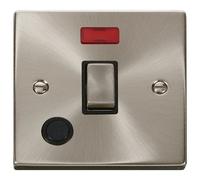 Click Deco VPSC523BK Victorian 20A Ingot DP Switch + Neon + Flex Outlet - Satin Chrome (Black)