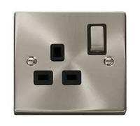 Click Deco VPSC535BK Satin Chrome 1 Gang Switched Socket Black Insert …