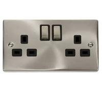Click Deco VPSC536BK Satin Chrome 2 Gang Switched Socket Black Insert …
