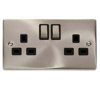 Click Deco VPSC536BK Victorian 13A Ingot 2G DP Switched Socket - Satin Chrome (Black)