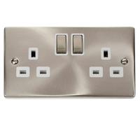 Click Deco VPSC536WH Victorian 13A Ingot 2G DP Switched Socket - Satin Chrome (White)