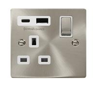Click Deco VPSC585WH Victorian 13A Ingot 1G Switched Socket + Type A&C USB - Satin Chrome (White)