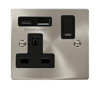 Click Deco VPSC785BK Victorian 13A Non-Ingot 1G Switched Socket + Type A&C USB - Satin Chrome (Black)