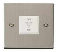 Click Deco VPSS020WH Victorian 10A 3 Pole Fan Isolation Plate Switch - Stainless Steel (White)