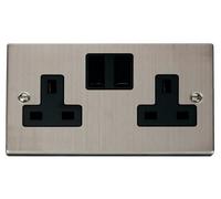 Click Deco VPSS036BK Victorian 13A 2G DP Switched Socket - Stainless Steel (Black)