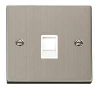 Click Deco VPSS115WH Victorian Single RJ11 (Irish/US) Outlet - Stainless Steel (White)