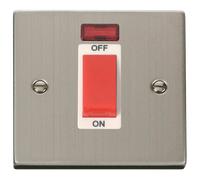 Click Deco VPSS201WH Victorian 45A 1G Double Pole Switch + Neon - Stainless Steel (White)