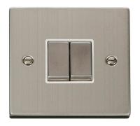 Click Deco VPSS412WH Victorian 10AX Ingot 2-Gang 2-Way Plate Switch - Stainless Steel (White)