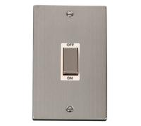 Click Deco VPSS502WH Victorian 45A Ingot 2G Double Pole Switch (Vertical) - Stainless Steel (White)