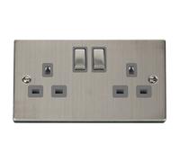 Click Deco VPSS536GY Victorian 13A Ingot 2G DP Switched Socket - Stainless Steel (Grey)