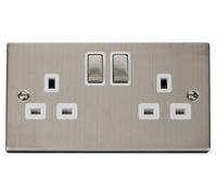 Click Deco VPSS536WH Victorian 13A Ingot 2G DP Switched Socket - Stainless Steel (White)
