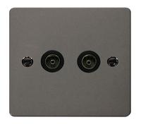 Click Define FPBN066BK Flat Plate Twin Co-Axial Outlet (Non-Isolated) - Black Nickel (Black)