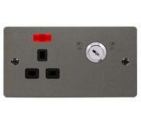Click Define FPBN655BK Flat Plate 13A Ingot 1G DP Key Lockable Switched Socket + Neon - Black Nickel (Black)