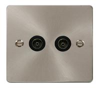 Click Define FPBS066BK Flat Plate Twin Co-Axial Outlet (Non-Isolated) - Brushed Stainless (Black)