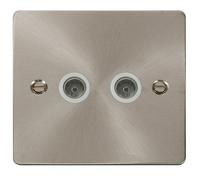 Click Define FPBS066WH Flat Plate Twin Co-Axial Outlet (Non-Isolated) - Brushed Stainless (White)