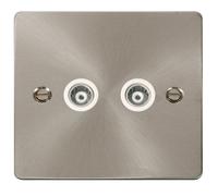 Click Define FPBS159WH Flat Plate Twin Co-Axial Outlet (Isolated) - Brushed Stainless (White)