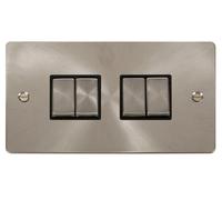 Click Define FPBS414BK Flat Plate 10AX Ingot 4-Gang 2-Way Plate Switch - Brushed Stainless (Black)