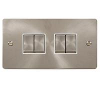 Click Define FPBS414WH Flat Plate 10AX Ingot 4-Gang 2-Way Plate Switch - Brushed Stainless (White)