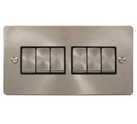 Click Define FPBS416BK Flat Plate 10AX Ingot 6-Gang 2-Way Plate Switch - Brushed Stainless (Black)
