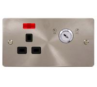 Click Define FPBS655BK Flat Plate 13A Ingot 1G DP Key Lockable Switched Socket + Neon - Brushed Stainless (Black)