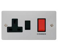 Click Define FPCH204BK Flat Plate 45A 2G DP Switch + 13A DP Switched Socket - Polished Chrome (Black)